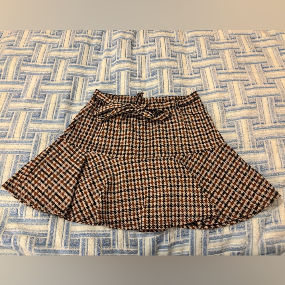 SO Brown and Black Houndstooth A-Line Pleated Skirt